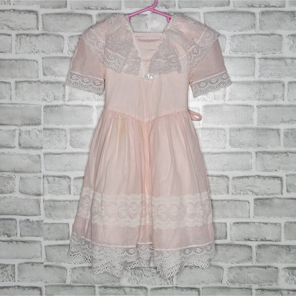 Vintage Girls Gunne Sax Frilly Lace Pink Dress, size 5